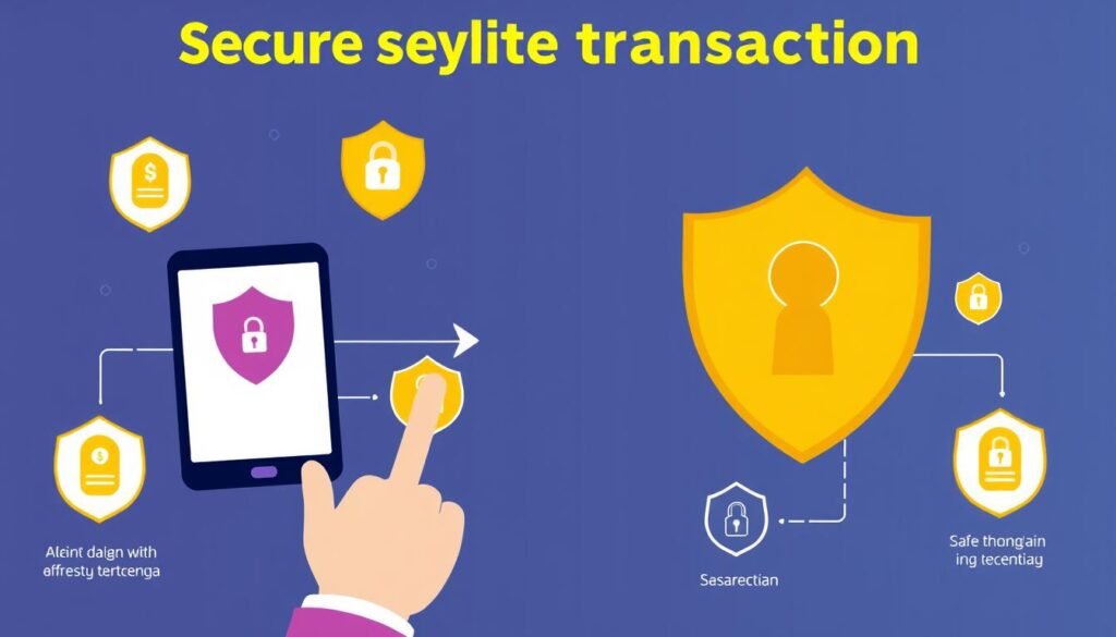 Ilustrasi keamanan data digital dan transaksi online yang aman Ilustrasi keamanan data digital dan transaksi online yang aman