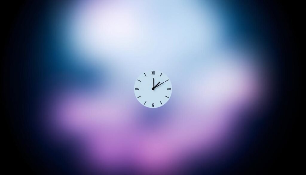 A minimalist, android-styled status bar with a centered clock, displayed against a blurred, slightly desaturated background. The status icons should be simple and monochromatic, conveying a clean, uncluttered aesthetic. Lighting should be soft and diffused, creating a subtle depth of field. The composition should be balanced and symmetrical, with the clock as the focal point. Overall, the image should have a modern, material design sensibility that aligns with the Android UI guidelines.
